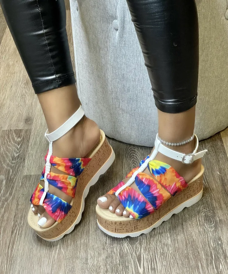 

2021 Summer Sandals Women's Platform Sunflower Sandals Solid Color Trifle Sole Large Size Sandals