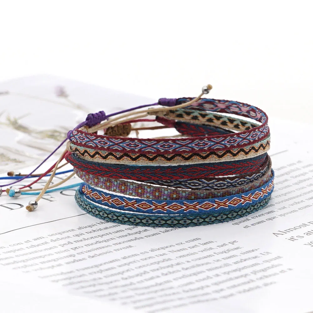 

Handmade Woven Friendship Bracelet Braided Rope Bracelet Retro Hand knitted Webbing Bracelet For Women Ethnic Jewelry, Colorful