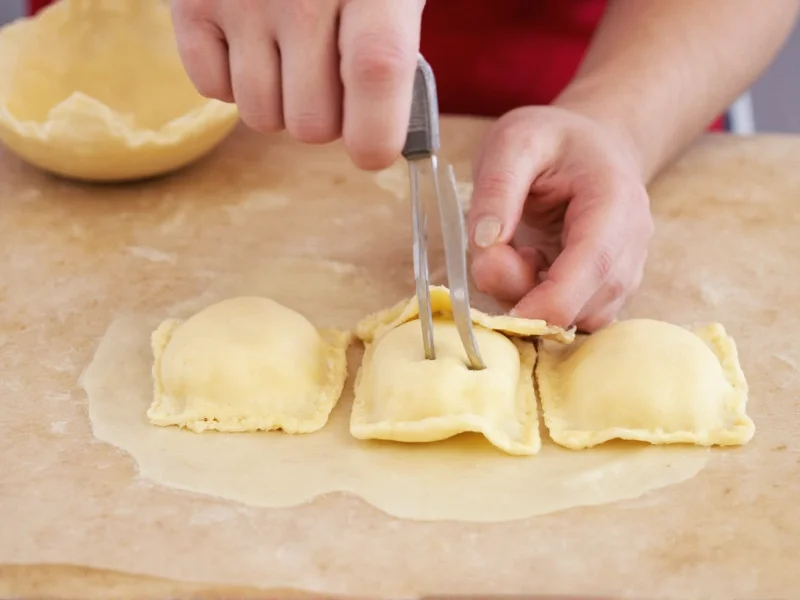 Hand shaping ravioli with fork sealing edges