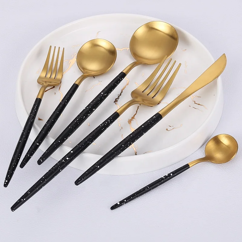 

Royal Stainless Steel Restaurant Black and Gold Flatware Pointed Tail Stainless Steel Matte Gold Cutlery Set Gift Set