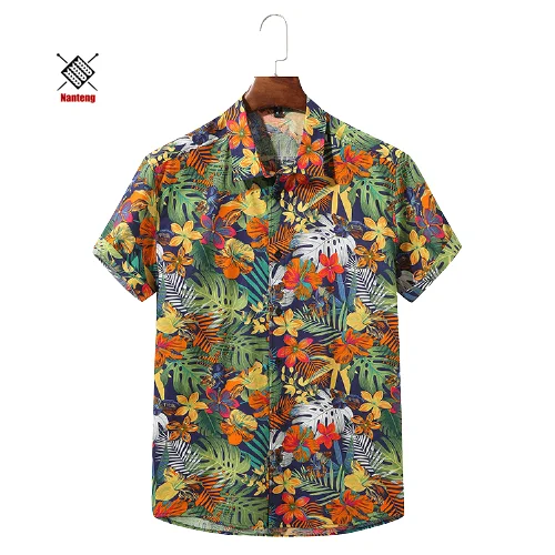 

Low MOQ Custom Digital Sublimation Printing Eco Friendly Short Sleeve Group Vintage Beach Silk Hawaiian Clothing Men