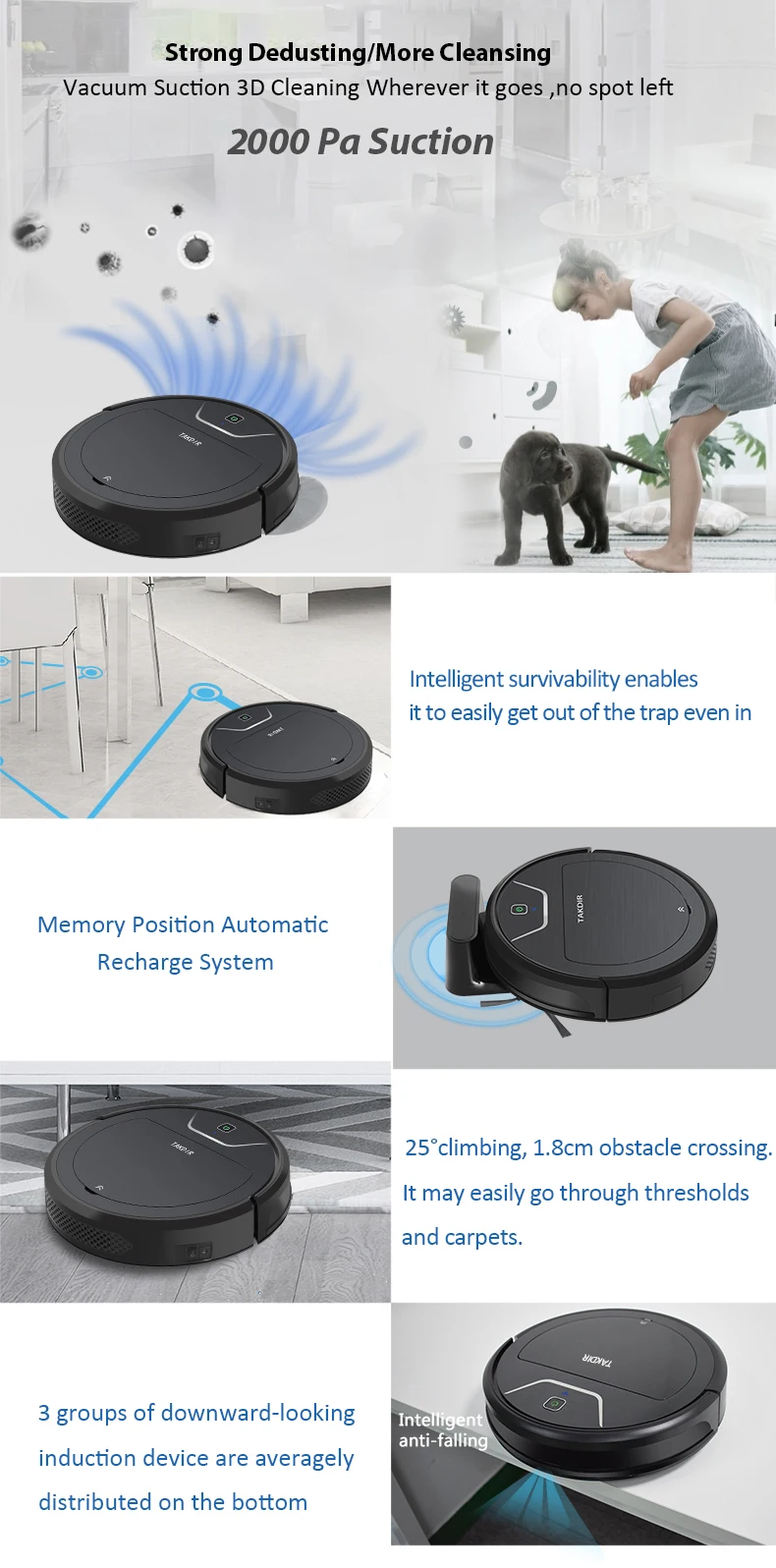 1800PA Suction Gold Automatic Floor Cleaner robotics vacuum cleaner wifi control