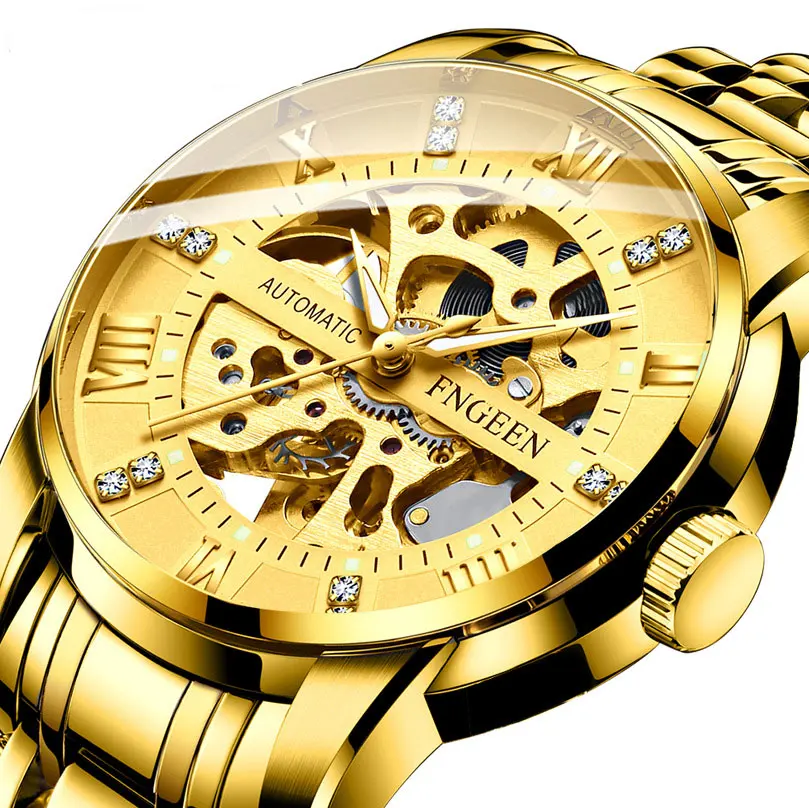 

FNGEEN Brand Men's Trendy Watch Fashion Automatic Mechanical Watch Hollow Waterproof Business Men's Watch gift
