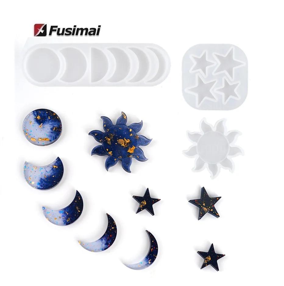 

Ins Diy Mirror Crystal Glue Silicone Mould Resin Star Star Moon Sun Eclipse Decoration Pendant Silicone Mold, Random