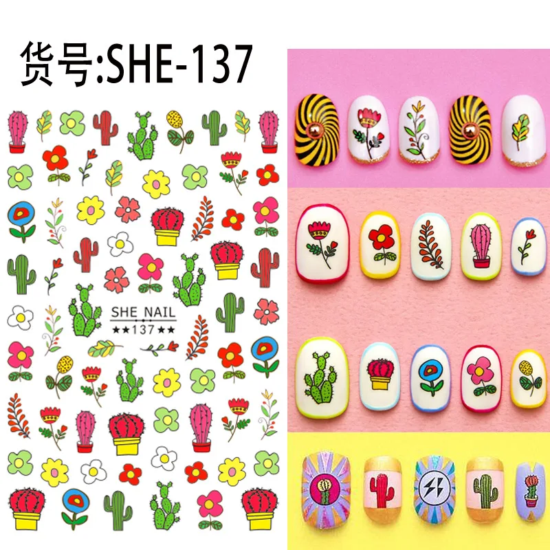 

SHE134-SHE160 wholesale 2021 3D Cute Plants Nail Art Stickers Decorations Fruit Decals For Children Christmas Nail Art Wraps