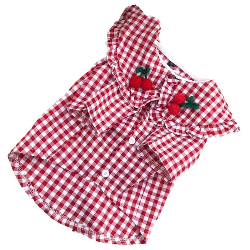 

wholesale Cute pet plaid shirt summer thin dog outfits pet clothes, Red