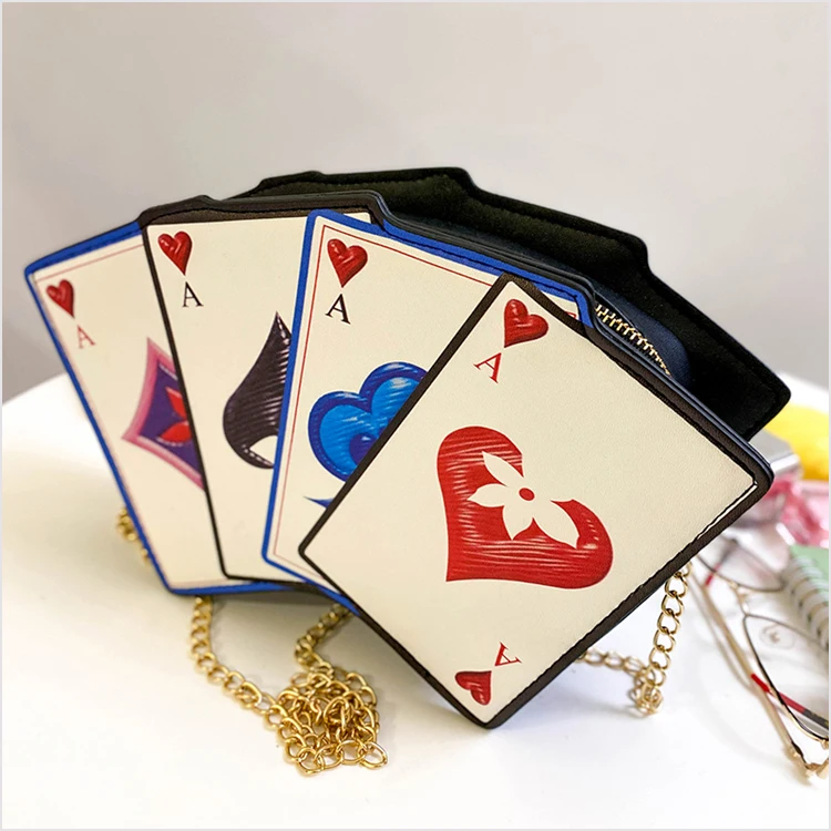 

2022 New Style Fashion Personality Unique Purse Poker Cartoon Print Novelty Purse Handbag, 3 colors