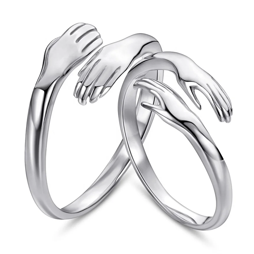 

Wholesale 925 Sterling Silver Romantic Hands Couple Ring Jewelry Love Hug Adjustable Rings