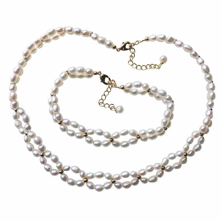 

Certified Spring New Tik Tok Online Sensation 14K Gold Injection Tianran Freshwater Pearl Bead Woven Necklace Bracelet Set