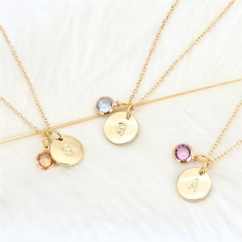 

Women Silver Disc Pendant Necklaces Birthstone Necklace Letter Necklace, Gold;silver;rose gold