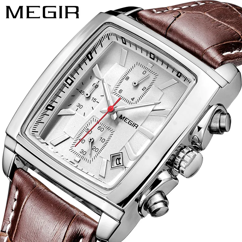 

MEGIR 2028 Luxury automatic men wrist watches chronograph fashion leather brand luxury mens watches custom