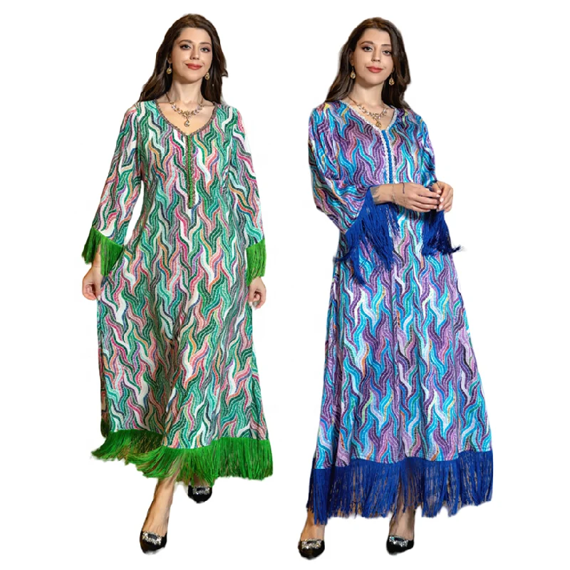 

AB327 Middle East Arab Dubai Abaya Ethnic Clothing Muslim Women Dress Long Sleeve Printed Casual Jalabiya For Women