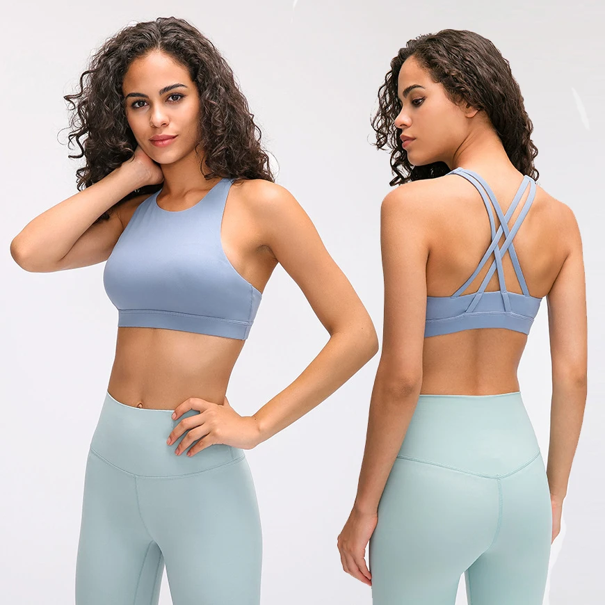 

Lulu lemon new align high round neck sports underwear cross back gathering with breast pad top brushed hairly Yoga fitness bra