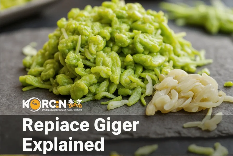 Fresh wasabi rhizome next to ginger root showing physical differences