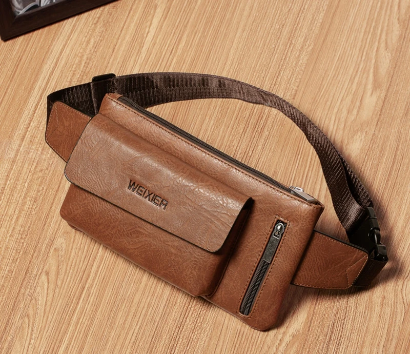 High Quality PU Leather Waist Bag Men Fanny Pack Men's Leather