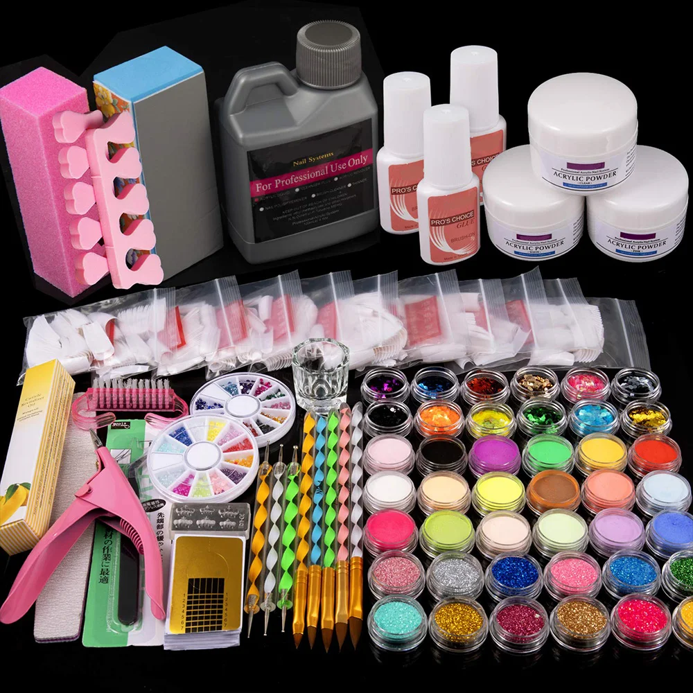 

42 in 1 Acrylic Nail Kit, Nail Art Set Acrylic Powder Liquid Brush Glitter Clipper File French Tips Nail Art Decoration Tools Pr, Customized color