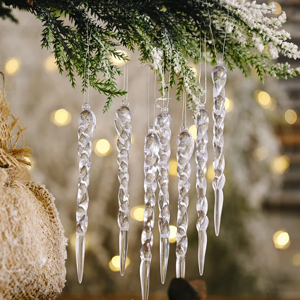 (12Pcs/pack) 13cm Christmas Tree Pendant Plastic Transparent Ice Cone Christmas Decorations for Handmade DIY Home Decoration