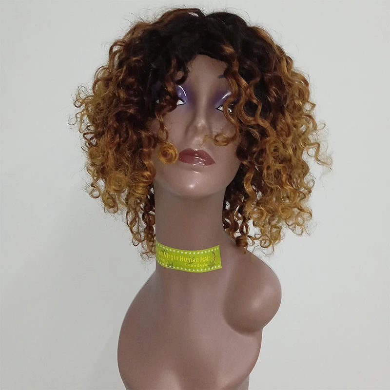 

Letsfly Factory Price Machine Made Non Lace Wigs Afro Curly Short Pixies Cut Wig 14 Inches 1B/30 Color curly hair weave wigs