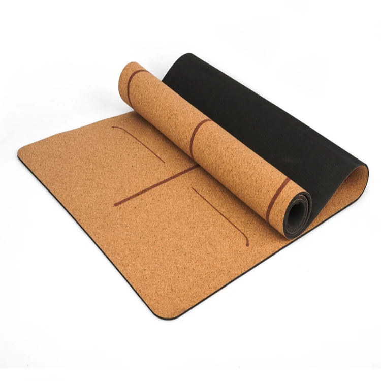 

1830*610*4mm Custom Logo Printed High quality Durable Non-slip Cork yoga mat heavy duty pilates mat, Wood color