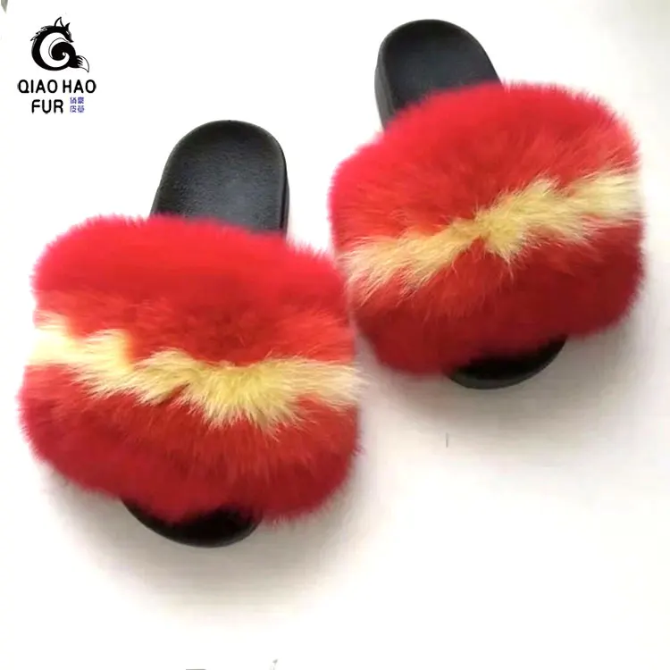 

Real fox hair designer fashion fur slippers fur women slippers indoor fur slippers