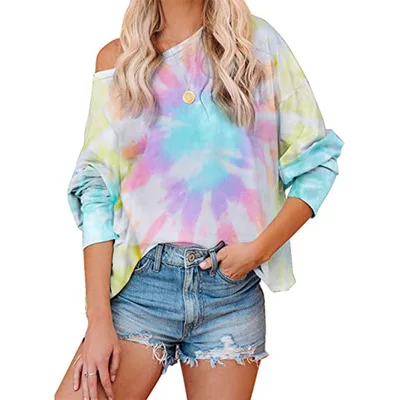 

Casual Fashion Long Sleeve Tie Dye Women Shirts Blouse and Tops, White