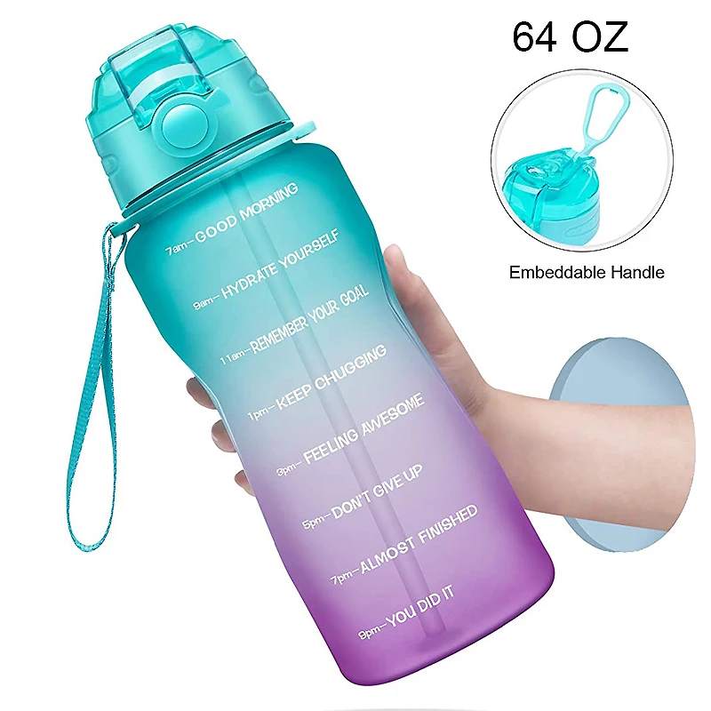 

Eco-Friendly 64 oz BPA FREE Gym Gradient Tritan Motivational Sports Water Bottle With Straw Lid, Gradient color