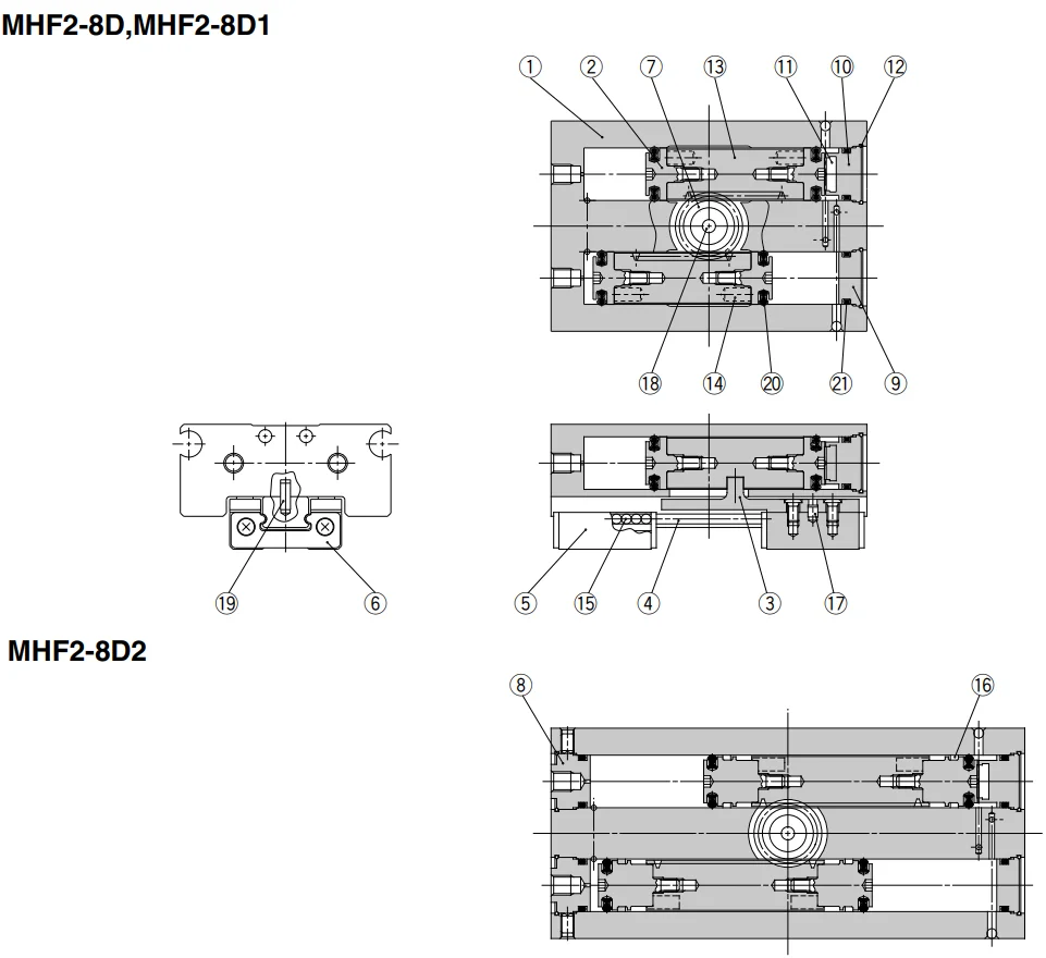 Mhf Cylinder Smc Double Acting Parallel Style Side Piping Type Mhf2 8 ...