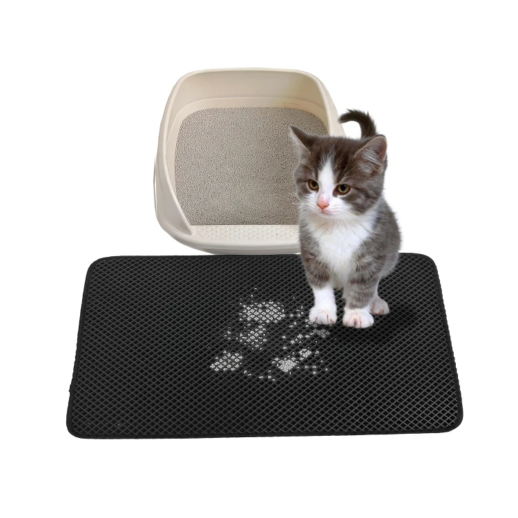 

Durable EVA Foam Rubber Waterproof Double-layer Cat Litter Box Trapper Mat Scatter Control, Black