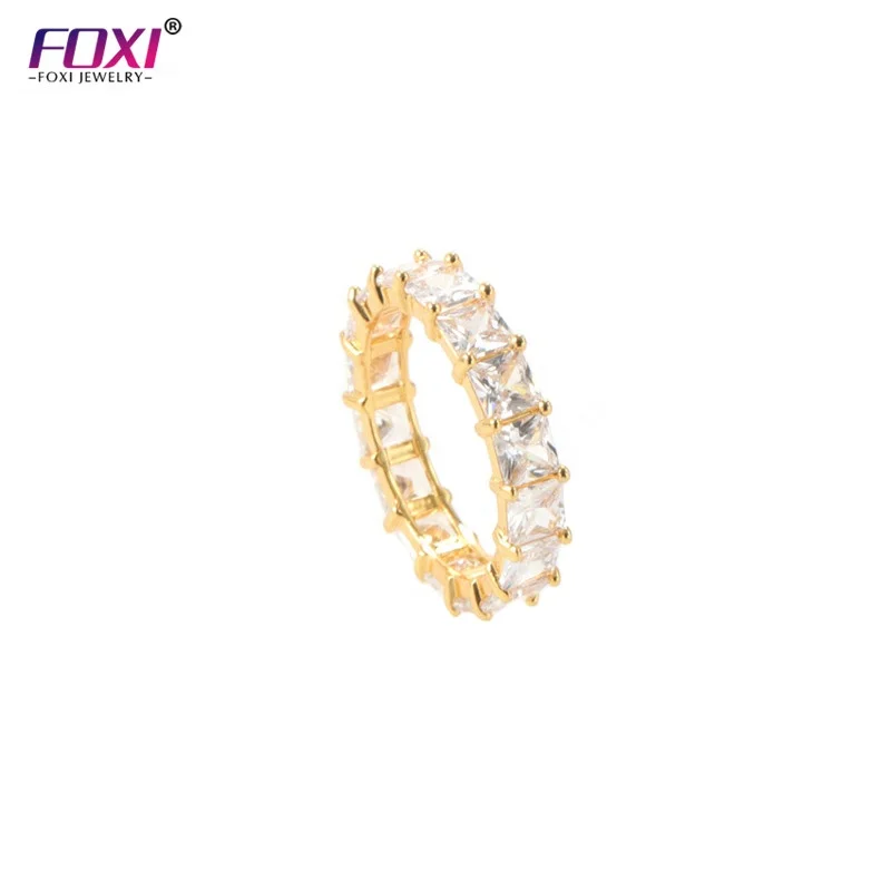 

R916 Foxi Bling Jewelry 18k Gold Plated Brass Cube White Clear Diamond CZ Stacking Rings For Women