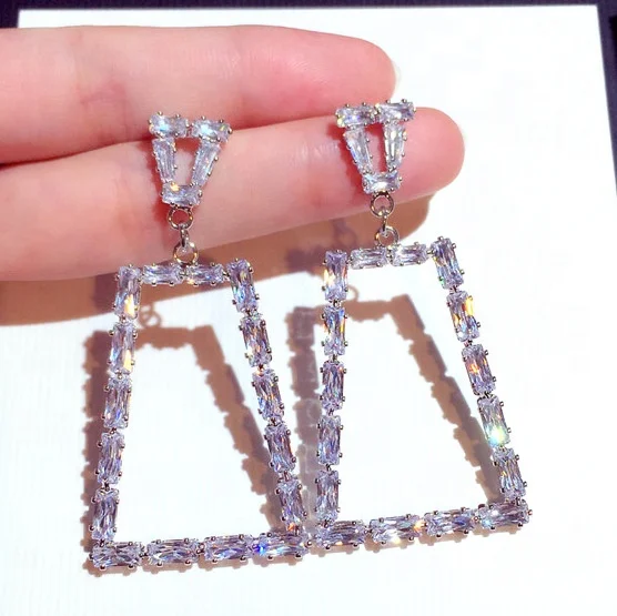 

New Dangle Earrings Long Earrings For Women Cubic Zircon Square Big Drop Earrings Fashion Jewelry Gift