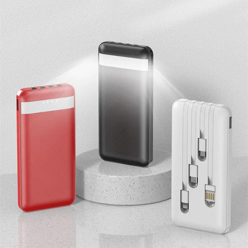 

Factory wholesale LED display With 4 Cable 20000mAh Power bank, Black, white ,red