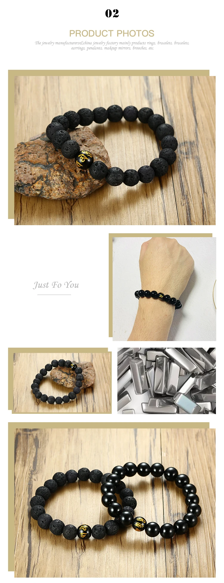 Chinese style agate six-character mantra bracelet black volcanic stone bracelet spot wholesale BR581