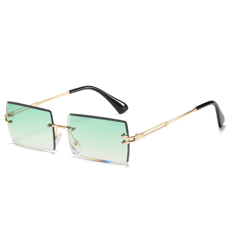 

Custom Logo Rectangle Sun Glasses Luxury Rimless Diamond Sunglasses Women 2022