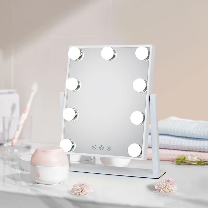 

Factory beauty 9 LED lighted bulbs custom logo hollywood vanity makeup mirror, White black