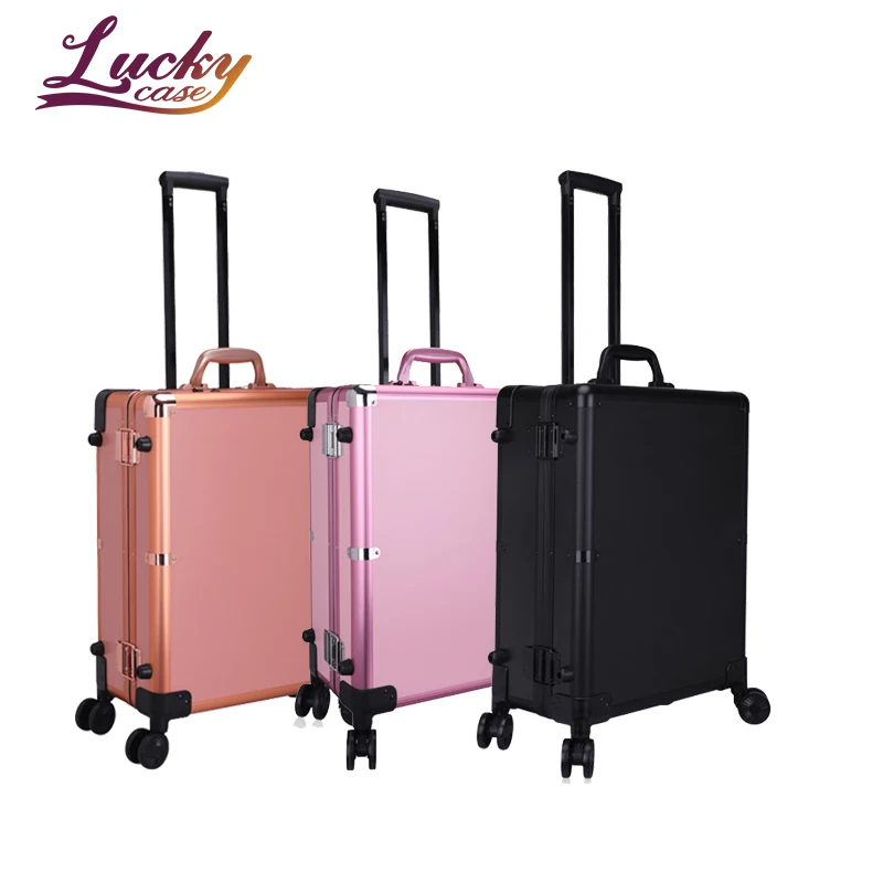 

Makeup Train Case with Speaker Full Screen Mirror 3 Colors Lighted Cosmetic Organizer Large Artist Trolley Studio Free Standing, Rose gold/black/pink