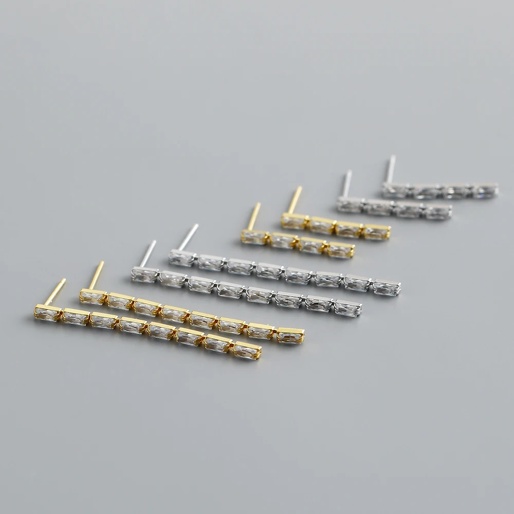 NEW Wholesale Fashion Jewelry 925 Sterling Silver Long Tassel Chain square Zircon Gold Plated Stud Earring Jewelry for Women