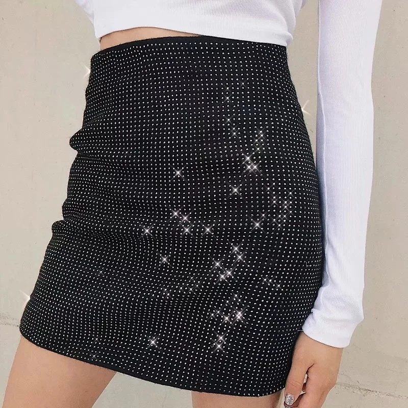 

B51826A Latest design lady sexy high waist shiny beaded bodycon skirt