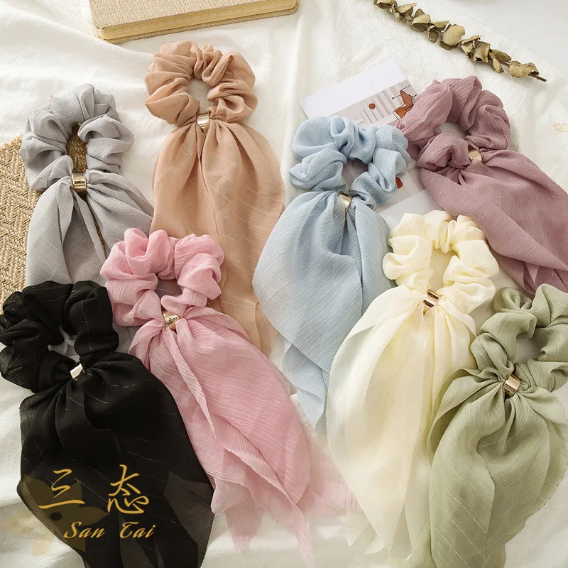 

new arrival plain color hair scrunchies for women scrunchies simple design elastic hair bands daily wear lace hair tie w/ ribbon, Multi colors