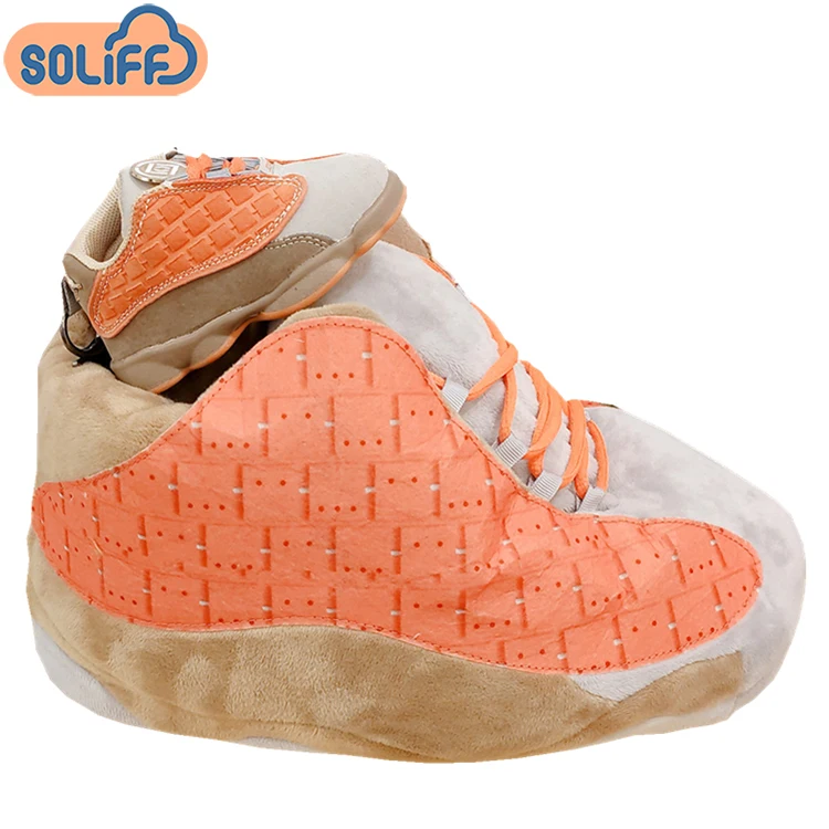 

custom plush orange big size yezzy slippers plush sneaker slippers