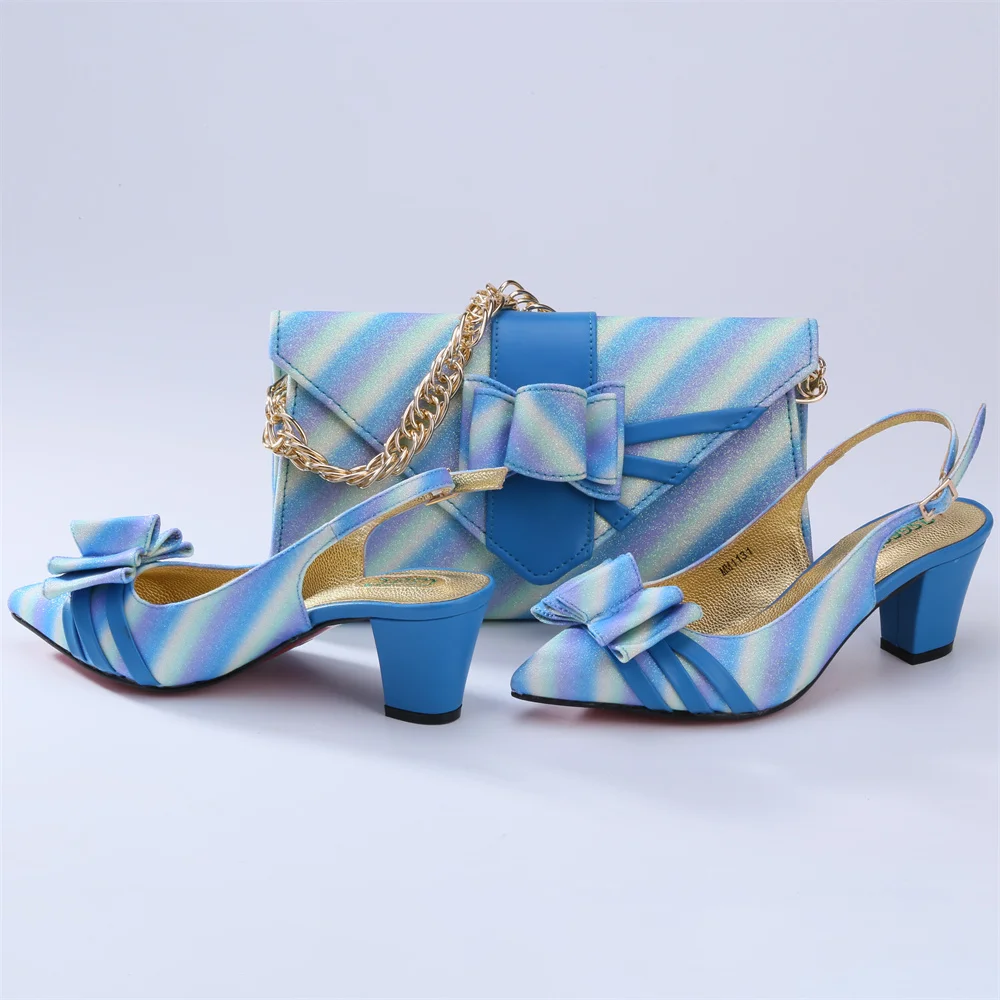 

Beautifical Teal blue women shoes and bag matching 6.cm heel buckle strap shoes bag set party MM1131