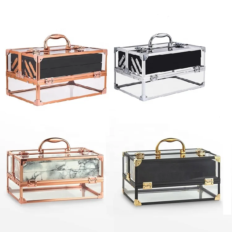 

Wholesale Professional High Quality Makeup Aluminum Gold Acrylic Box Rose