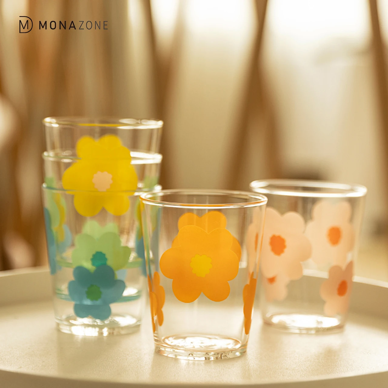 

MONAZONE Cute Home Office Flower Cup Kitchen drinkware 400ml Breakfast Milk Glass Water Cup