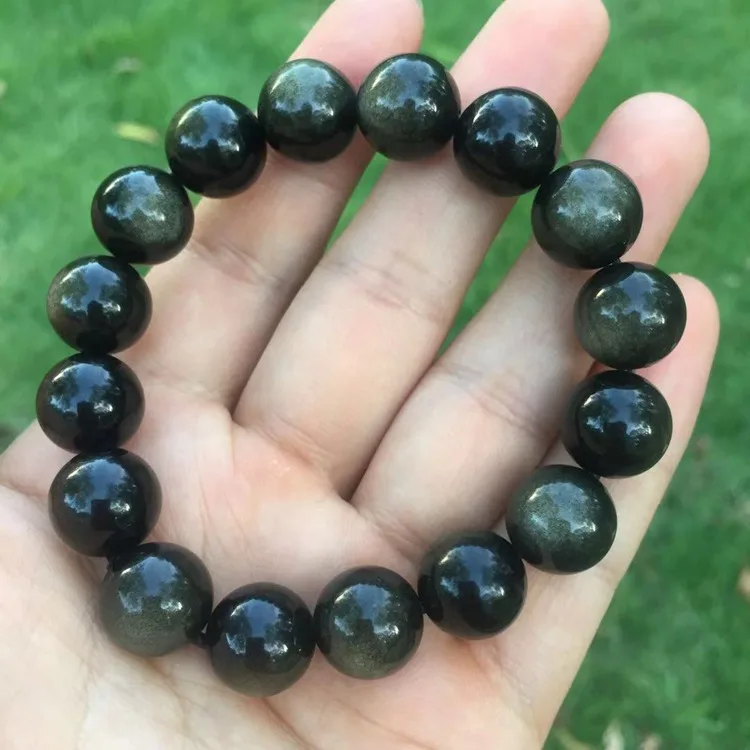 

12 mm Natural black obsidian evil crystal beaded bracelet for men