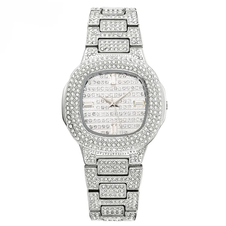 

Hip Hop Watch Luxury Diamond Bling Watch For women Square Quartz Waterproof Watch