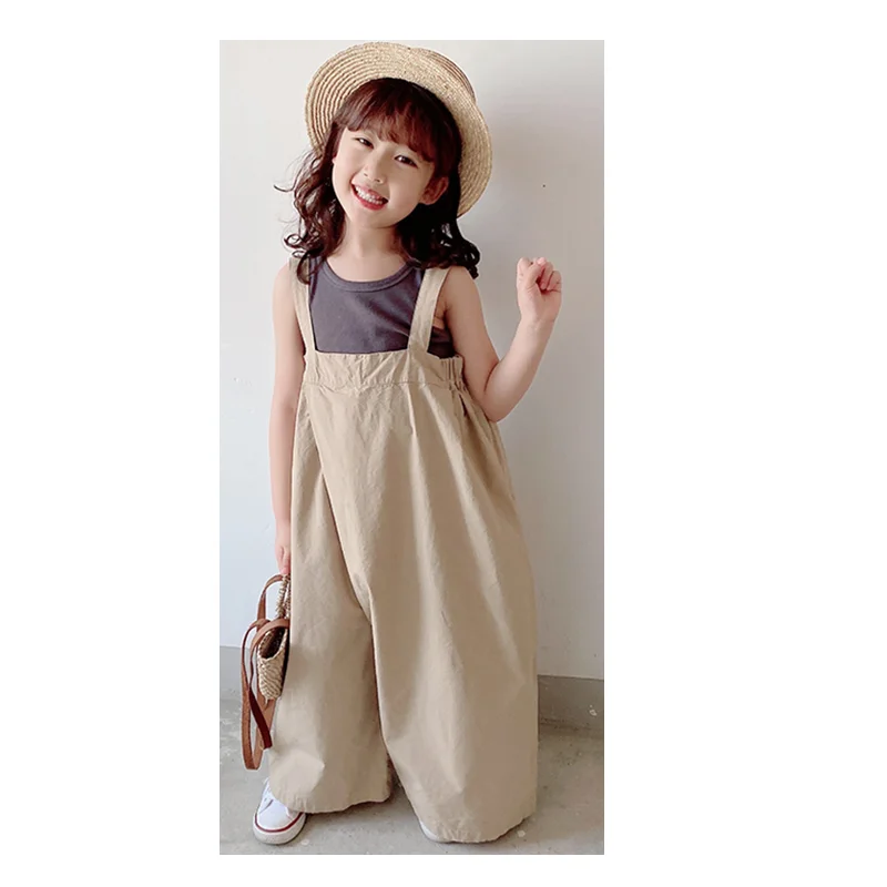 

Kids Overalls Japanese Children's Clothing Girls Solid Color Wide Leg Overalls