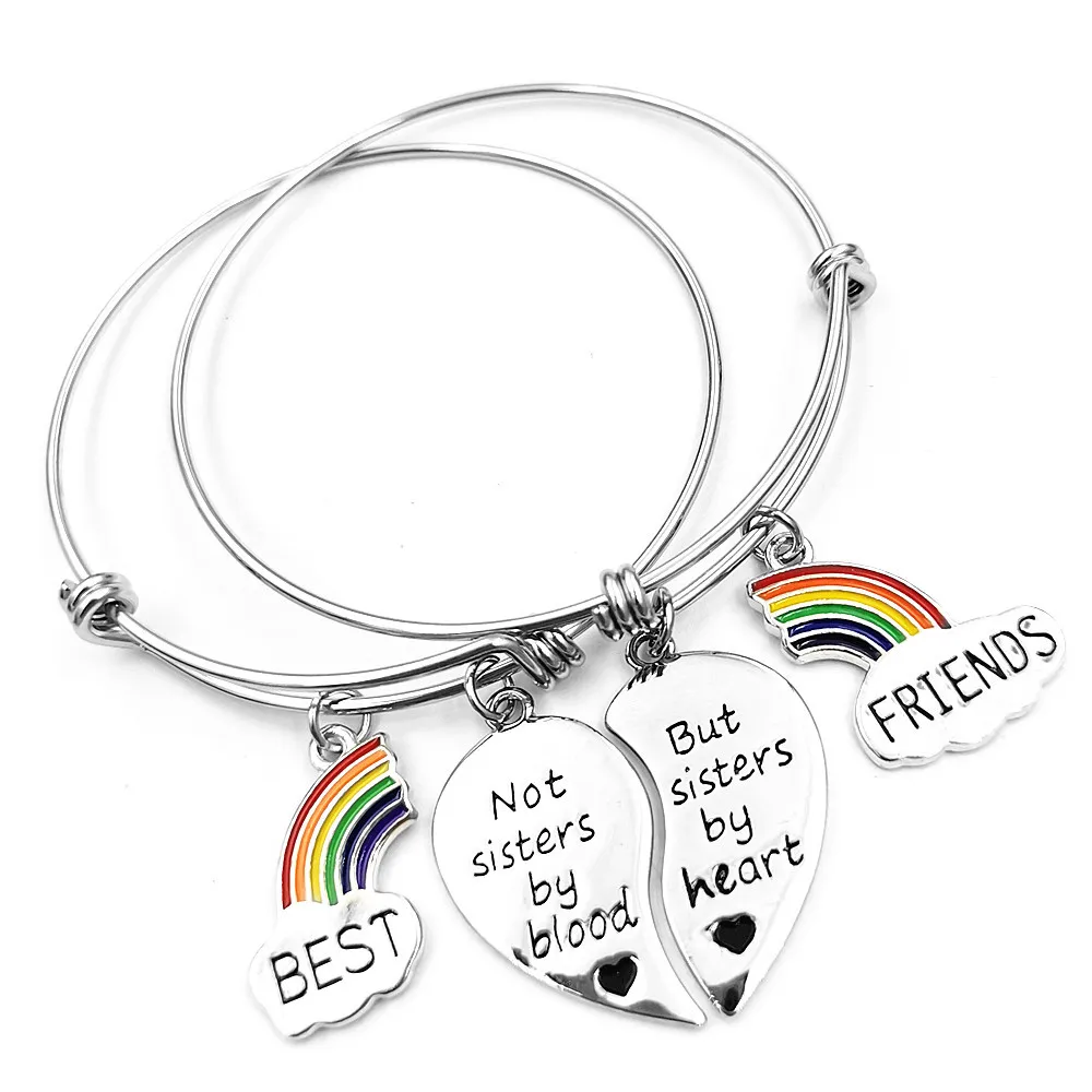 

Stainless Steel Alex and Ani Bangle Bracelets Girls Broken Heart Rainbow Charm Friendship Best Friend Bracelets & Bangle