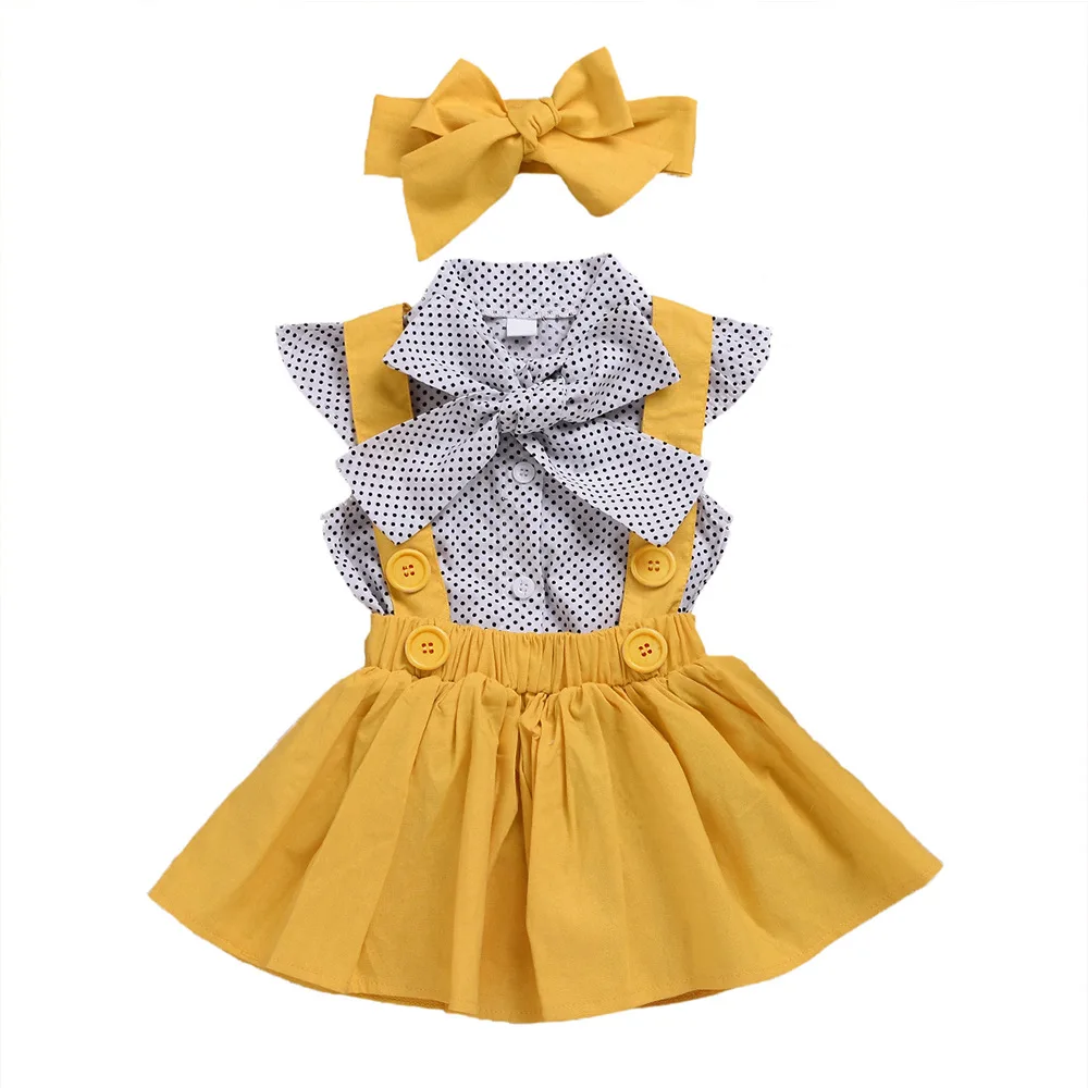 

Girls Summer T-shirts Strap Dress Set Girls Summer Two Pieces Set With Butterfly Hairband