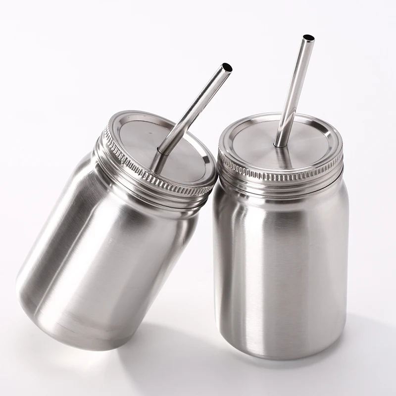 

500ml Double Walled stainless steel Mason jar with Lids and metal straw vacuum insulated mason jar cup can with logo custom