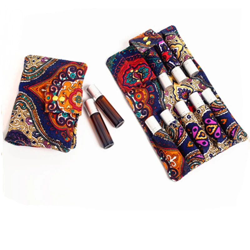 

Roller Bottle Essential Oil Storage Pouch Bag 10ml Canvas Essential Oil bag 10 Grid for Easy Travel, One color