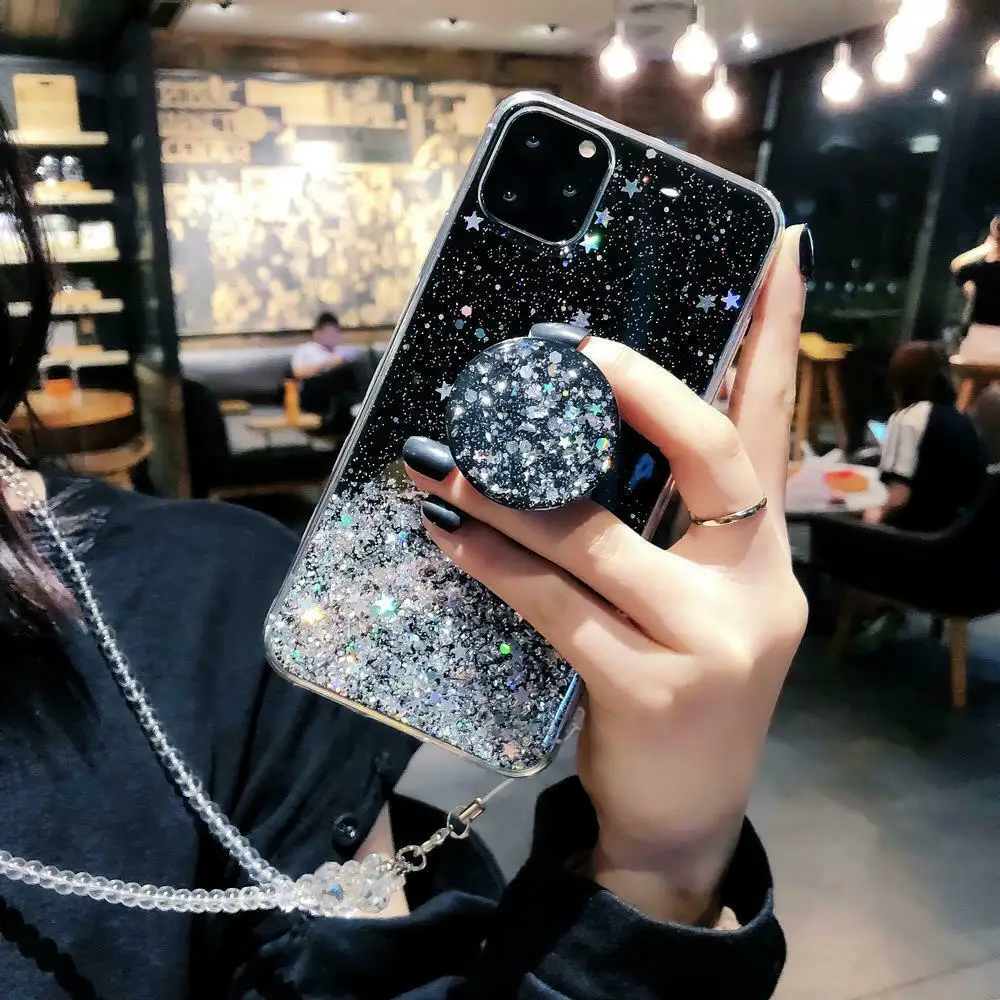 

Star Epoxy Phone Case And Clear Glitter Bling Sequin Cell Mobile Phone Case Cover For Iphone 11/11 Pro/11 Pro Max